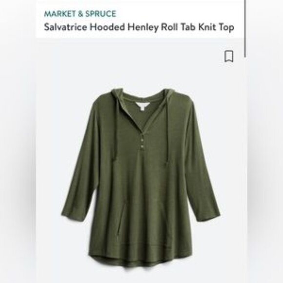 Market & Spruce 'Salvatrice' Hooded Henley Roll Tab Knit Top in Olive - Picture 1 of 13